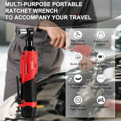 AZZUNO 2026 New Cordless Electric Ratchet Wrench Set, 3/8" 12V Power Ratchet Tool Kit With 2 Packs 2000mAh Lithium-Ion Battery And Charger - color: New Red
