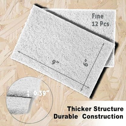 12-Pack 6"x9" Non-Woven Scuff Pads - Non-Abrasive for Post-scouring/Sanding Cleaning and Finishing, Paint Primer Prep - Automotive, Auto Body, Woodworking, Surface Preparation (White) - color: White