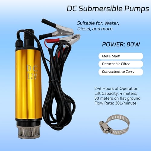 12V 80W Submersible Transfer Pump Water Diesel Oil for Auto Marine Farm