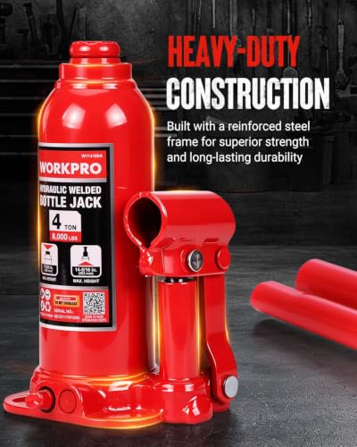WORKPRO Bottle Jack, 4 Ton Heavy Duty Hydraulic Car Jack with Storage Case - size: 4 Ton (with Case)