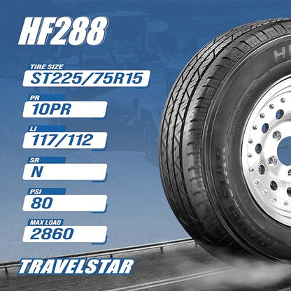 Set of 4 Travelstar HF288 ST225/75R15 117/112N 10 Ply Special Trailer Tire - size: ST225/75R15 10PR