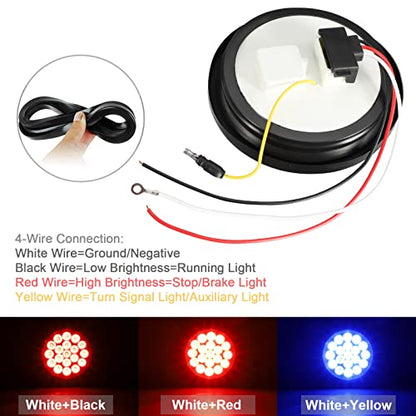 Partsam 2Pcs 4 Inch Dual Revolution Round Red Stop Turn Tail Lights to Blue Auxiliary Lights 19 Diodes w/Rubber Grommet 3-Prong Wire Pigtails Red/Blue 4" Round Led Trailer Tail Lights 12V Clear Lens - color: Red/Blue