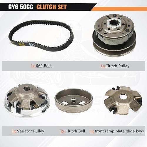 GY6 50cc Performance Clutch Kit, fit for GY6 50cc 4 Stroke 139QMB Engine Scooter ATV, include Front Clutch Assembly and Variator Assembly with 669 belt