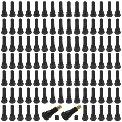 100Pcs TR413 Snap-in Short Black Rubber Tire Valve Stem for Tubeless 0.453 Inch 11.5mm Rim Holes on Standard Vehicle Tires