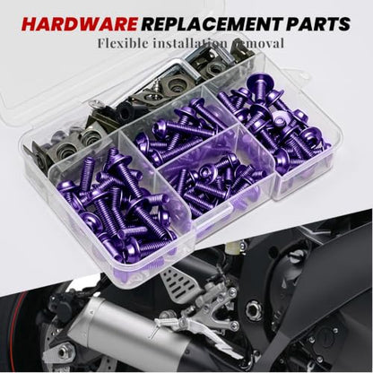 177Pcs Motorcycle Fairing Bolt Kit Purple, M5 M6 Stainless Steel 304 - color: Purple