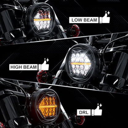 DOT Approved 5-3/4" 5.75 Inch LED Headlight with Amber DRL Compatible with Dyna Street Bob Super Wide Glide Low Rider Night Rod Train Softail Deuce Custom Sportster Iron 883,Black - color: Black, size: 5.75 inch