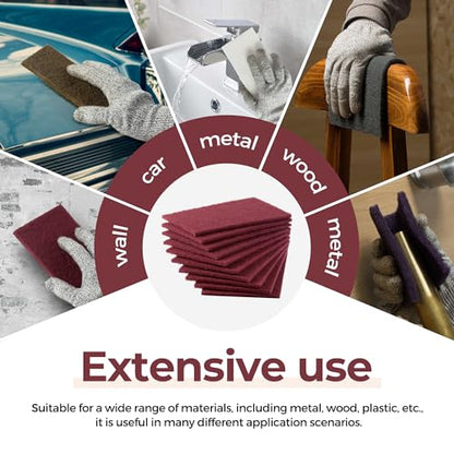 6” x 9” Maroon Scuff Pads 10PCS 320 Grit Red Scuff Pads,Aluminum Oxide Grains for Paint Prep,Scuffing,Scouring and Sanding