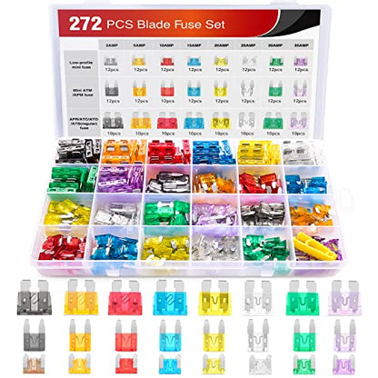 Nilight 272PCS Regular Mini and Low Profile Mini Blade Fuse Assortment Kit