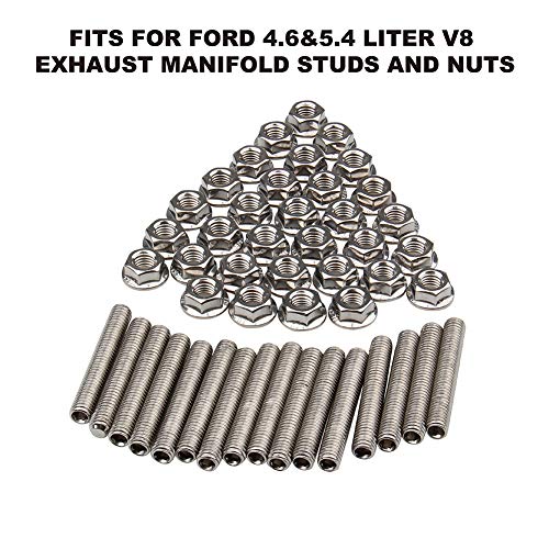 16 Pcs Stainless Steel Exhaust Manifold Stud Nuts Kit Compatible with Ford 4.6 5.4 Liter V8,Compatible with Ford 4.6L 5.4L F150 F250 Manifolds M8*1.25 Exhaust Stud