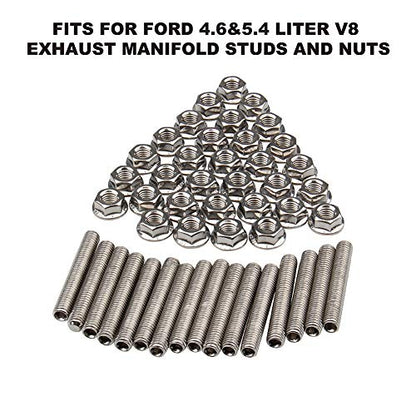16 Pcs Stainless Steel Exhaust Manifold Stud Nuts Kit Compatible with Ford 4.6 5.4 Liter V8,Compatible with Ford 4.6L 5.4L F150 F250 Manifolds M8*1.25 Exhaust Stud