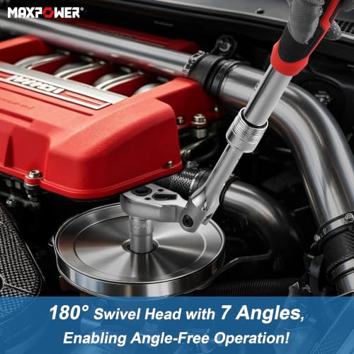 MAXPOWER 3/8" Dr Flex Head Socket Wrench, Extendable 11.6"- 17.1, Soft Grip - size: 3/8"