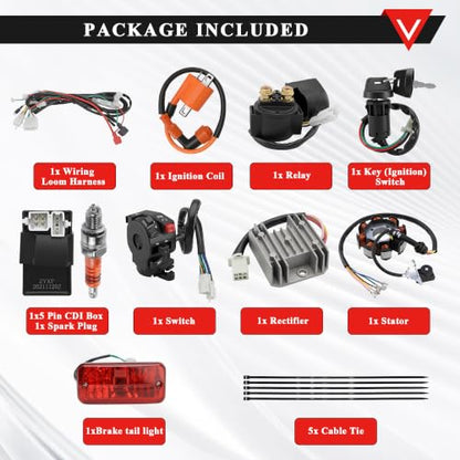 PRO BAT Chinese ATV 200cc Wiring Harness Kit with 8 Coil CG Stator AC CDI - color: O Spark Plug & O Ignition Coil & S Rectifier