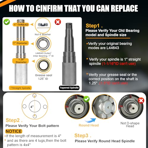 2 Sets 4 Lug Trailer Hub Kit for 2000 Lbs, for 1'' BT9 Straight Axle Spindle Trailer hub 4 lug, Prelubricated L44643 Bearings 4×4 Trailer Axle Kit, Boat Trailer Hubs 4 Lug(only for Straight Spindle) - style: 4*4" Trailer Hub Kit for 2000 lbs Axle