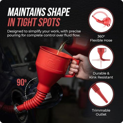 TEC Products FlexAll Long Flexible Oil Change Funnel, Red, 12x4 Inches - color: Red, size: Small