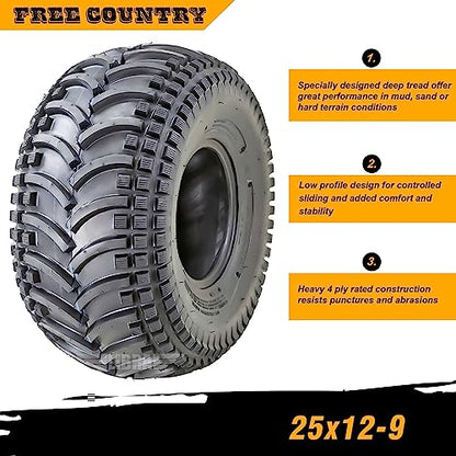 FREE COUNTRY 25X12-9 ATV Tire 4 Ply 25x12x9-10408 - size: 25X12-9 S1