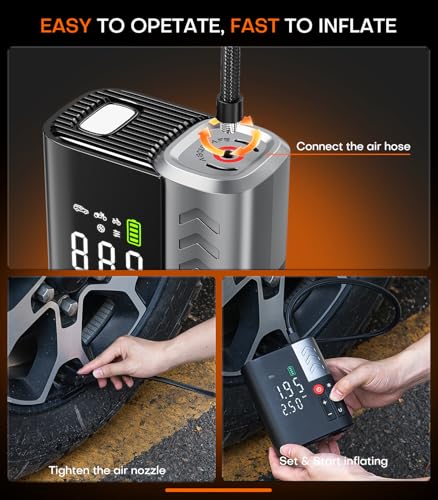 Tire Inflator Portable Air Compressor, 35s Faster Air Pump with APP, 160PSI 48LPM 10400mAh Electric Tire Pump, 45W Charging, Cordless Tire Inflator for Car SUV Truck Pickup RV