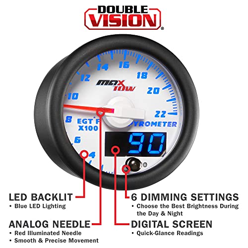MaxTow White & Blue 2200F Exhaust Temp EGT Gauge Kit, 2-1/16" 52mm