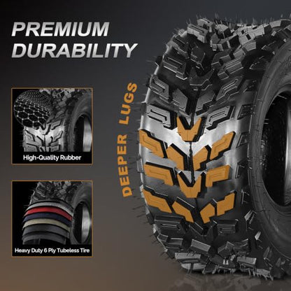 TUFFIOM Set of 2 ATV UTV Tires, 22x10.00-9/6PR All-Terrain Mud Tires with Directional Tread, Drainage, Strong Srip and Snow-breaking for Rainy/Snowy Areas, Tubeless Trail Tire - size: 22x10.00-9 (2 pack)