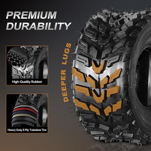 TUFFIOM Set of 2 ATV UTV Tires, 22x10.00-9/6PR All-Terrain Mud Tires with Directional Tread, Drainage, Strong Srip and Snow-breaking for Rainy/Snowy Areas, Tubeless Trail Tire - size: 22x10.00-9 (2 pack)