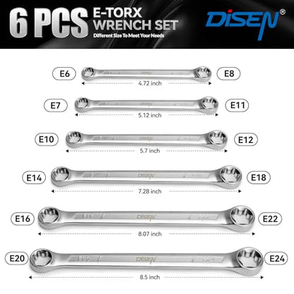 DISEN 6-Piece E-Torx Wrench Set Double Box End Wrench Set - size: 6PCS