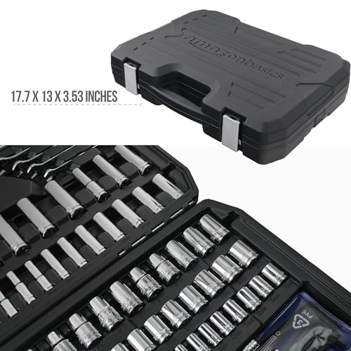 Amazon Basics 201-Piece Mechanic's Socket Tool Set With Case, SAE and Metric Sizes, Chrome-Vanadium Steel, Portable - size: 201 Piece