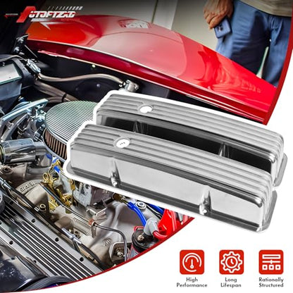 Aluminum Tall Valve Covers for 1958-1986 Chevy SBC 283 302 305 327 350 383 400 Engine Small Block Polished Valve Covers - Silver - color: Silver