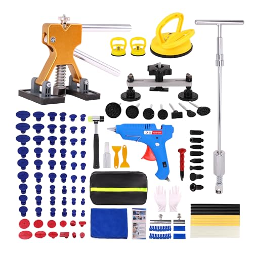 Car Dent Puller Kit,125 PCS Dent Repair Tool,Paintless Dent Removal with Golden Lifter,Bridge Puller,Slide Hammer T-Bar,Suction Cup Dent Puller for Auto Body Dents,Repairing Big and Dents, Dings - style: 125PCS