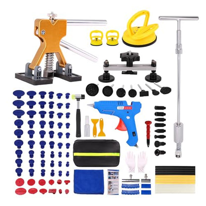 Car Dent Puller Kit,125 PCS Dent Repair Tool,Paintless Dent Removal with Golden Lifter,Bridge Puller,Slide Hammer T-Bar,Suction Cup Dent Puller for Auto Body Dents,Repairing Big and Dents, Dings - style: 125PCS