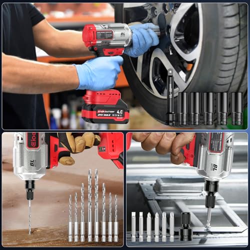 Cordless Impact Wrench 885 Ft-lbs (1200N·m), Brushless 1/2" High Torque 5500 RPM Impact Gun, 2×4.0Ah Batteries, 5 Impact Sockets, Extension Bar & Drill/Driver Bit Set for Car, Home & DIY Projects