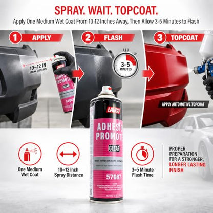 LAUCO Automotive Adhesion Promoter 13 oz Aerosol Spray Can with Aerosol Spray Gun - Pack of 6 - Use on Multi Surfaces Like Automotive Plastics, Bumpers, Vinyl Trim and Fiberglass (57087)