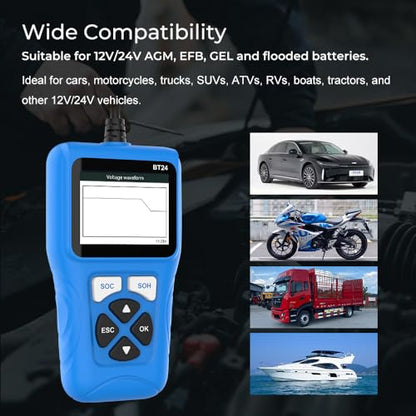 Veepeak 12V 24V Car Battery Tester, 100-2000 CCA Auto Load Analyzer