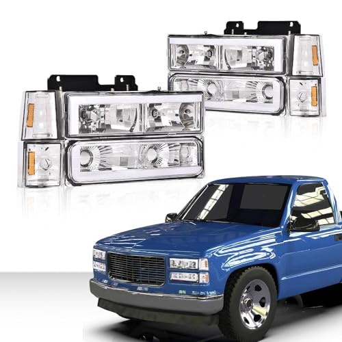 G-PLUS LED Headlights, Fit 94-99 GMC C1500 K1500 Yukon/Fit 94-99 GMC C1500 C2500 K1500 K2500 Suburban Driver & Passenger Side Bumper Headlamps,faros delanteros Assembly - size: [LED Chrome] 1994-1999 Yukon