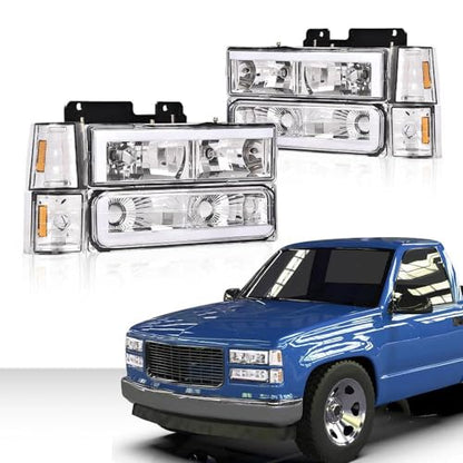 G-PLUS LED Headlights, Fit 94-99 GMC C1500 K1500 Yukon/Fit 94-99 GMC C1500 C2500 K1500 K2500 Suburban Driver & Passenger Side Bumper Headlamps,faros delanteros Assembly - size: [LED Chrome] 1994-1999 Yukon