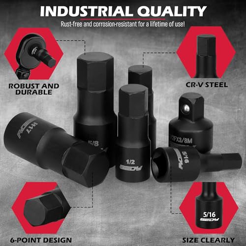 Hex Bit Impact Socket Set: 36-Piece with 4 Adapters, 1/4" 3/8" 1/2" Drive Master Allen Impact Socket Set, SAE and Metric, H5-H19 & 3/4"-5/64", Heavy Duty Storage Case, Automotive Mechanic - style: 36-Piece Hex Impact (SAE/Metric)
