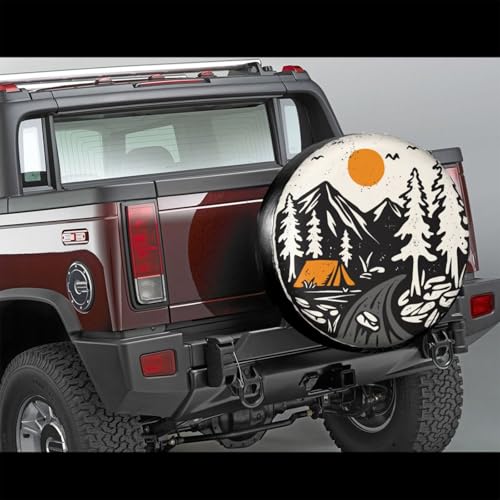 Campsite Sunrise Mountain River Spare Tire Cover Universal Waterproof Wheel Tire Covers Dust-Proof Wheel Tire Protector Tyre Covers for Trailer RV SUV Camping Off-Road Truck Vehicle Travel 14 Inch - color: Mountain River2, size: 14" for tire diameter 23.6