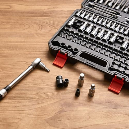 VEVOR Bit Socket Set, 107-Piece SAE and Metric, Hex/Torx/External Torx/Tamper-Proof/Extra Long, S2 Alloy Steel and Cr-V Steel, 1/4 in, 3/8 in, and 1/2 in Drives, with Enhanced Storage Case, Hand Use - size: 107 PCS