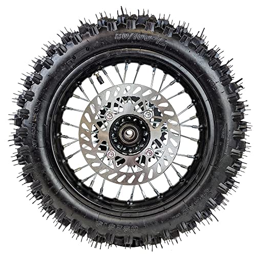 12" Rear Wheel 80/100-12 Tire Assembly For Dirt Pit Bike 125cc 140cc 150cc Apollo SSR XR CRF TaoTao Includes Brake Rotor and 428 Sprocket (12 inch) - size: 12 inch