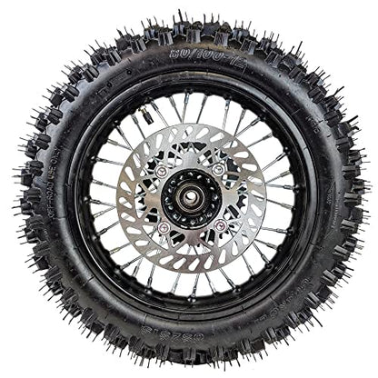 12" Rear Wheel 80/100-12 Tire Assembly For Dirt Pit Bike 125cc 140cc 150cc Apollo SSR XR CRF TaoTao Includes Brake Rotor and 428 Sprocket (12 inch) - size: 12 inch