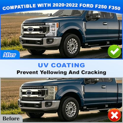 JFN Headlight W/Bulbs for 2020-2022 Ford F-250 F-350 Super Duty Halogen Models, Chrome Housing Amber Reflector, Replacement FO2502405 LC3Z13008B (Driver Side (Left)) - size: Driver Side (Left)