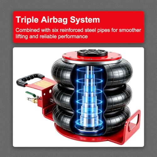 Air Jack, 3 Ton/6600 lbs Triple Bag Air Jack w/Heightened Column - size: 3Ton Six Steel Pipes