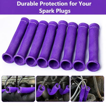 Spark Plug Wire Heat Sleeves 8 Pack High Temperature Protection up to 2500°F for SBC BBC 350 454(Purple) - color: Purple