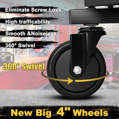 Rolling Stool with Wheels, Adjustable Height Pneumatic Garage Work Mechanic Stool Seat with Backrest, 400 LBS Capacity 360° Swivel Mechanic Crepper Chair with Tool Tray Storage, Yellow - color: Yellow