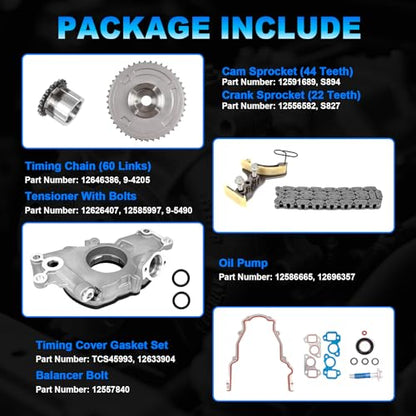Engine Oil Pump & Timing Chain Kit for 2007-2013 Chevy Silverado 1500/Tahoe/Avalanche, GMC Sierra/Yukon, Buick Cadillac - Compatible with 4.8L 5.3L 6.0L 6.2L Vortec Engines (Non-VVT)