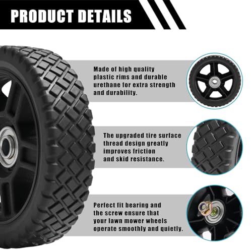 Lawn Mower Wheels 7 Inch, Push Mower Plastic Wheels, Set of 2 Wheels Kit for Push Mowers with Bolts & Nuts fits Craftsman Mower, Generator, Garden Tiller Most Standard Lawn Mowers (7×1.75'') - size: 7 inch