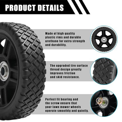 6 Inch Lawn Mower Wheels kits with Bolts & Nuts - Set of 2 Push Mower Plastic Wheels Fits Craftsman Mower Generator Garden Tiller Most Standard Lawn Mowers (6×1.75'') - size: 6 inch
