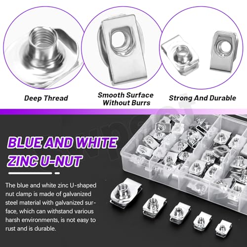 Swpeet 50Pcs 5Sizes 304 Stainless Steel Auto Car U-Clip Assortment Kit, U-Shaped Nut U Nut, Metal Trim Panel Spring Clip Fasteners for Dash Door Panel Interior Compatible with Most Auto - size: N7