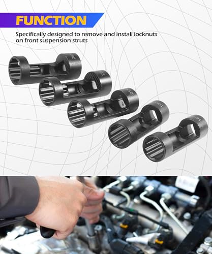 SCUARI 5PCS Strut Nut Socket,18MM 19MM 21MM 22MM 24MM Strut Nut Socket,Car Accessories Strut Sockets,Suspension Strut Sockets Tool with 12 Point 1/2" Drive,Used to Dismounting and Mounting Strut Nuts