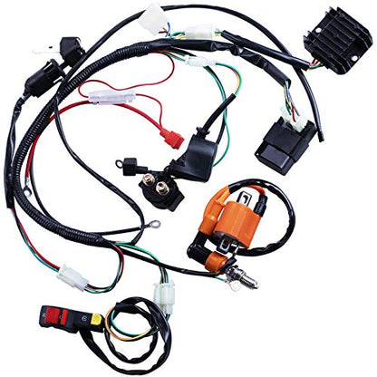 Full Electrics Wiring Harness Coil Ignition Switch CDI Solenoid Relay Spark Plug for 4 Wheelers Stroke ATV 150cc 200cc 250cc Quad Bike Buggy Go Kart by OTOHANS AUTOMOTIVE