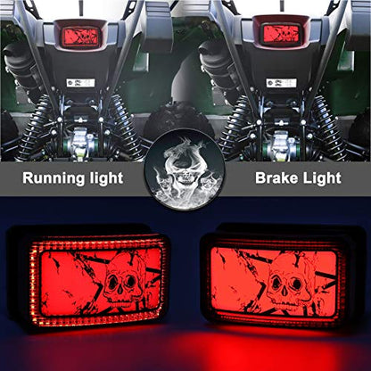 MOVTOR ATV LED Tail Light with Halo for Yamaha Grizzly Big Bear - color: skull red DRL & black housing