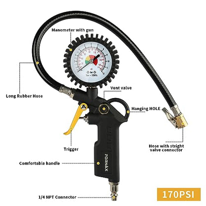 FORNAX Tire Inflator with 175 PSI Pressure Gauge for Testing Tire Pressure